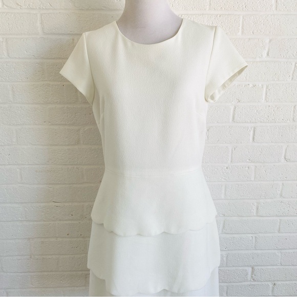 Club Monaco Colby White Dress Tiered White Scallop Mini Size 6 Wedding Shower - Picture 3 of 15